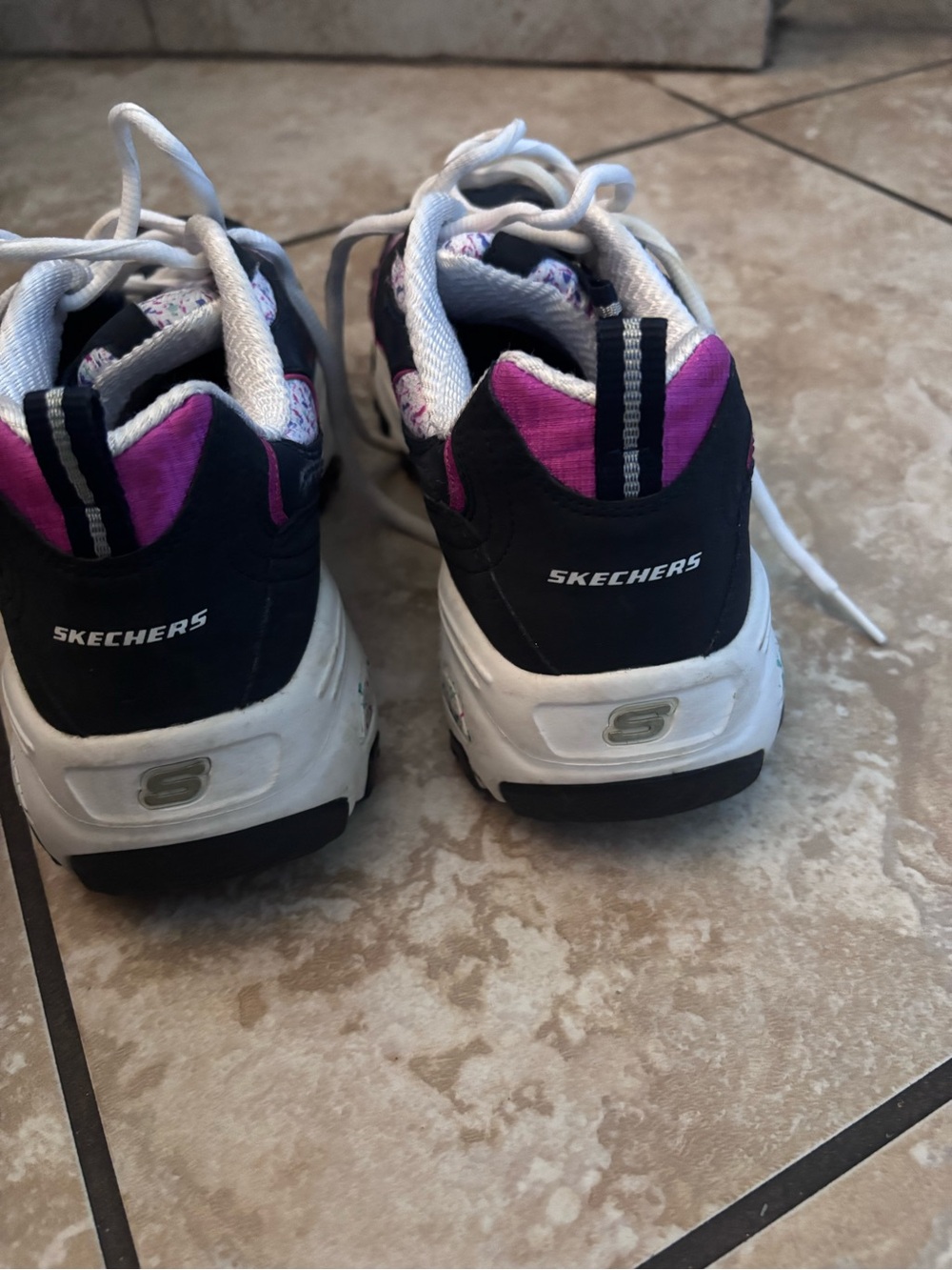 Navy and White Athletic Sneakers with Pink Accent - Picture 3 of 4